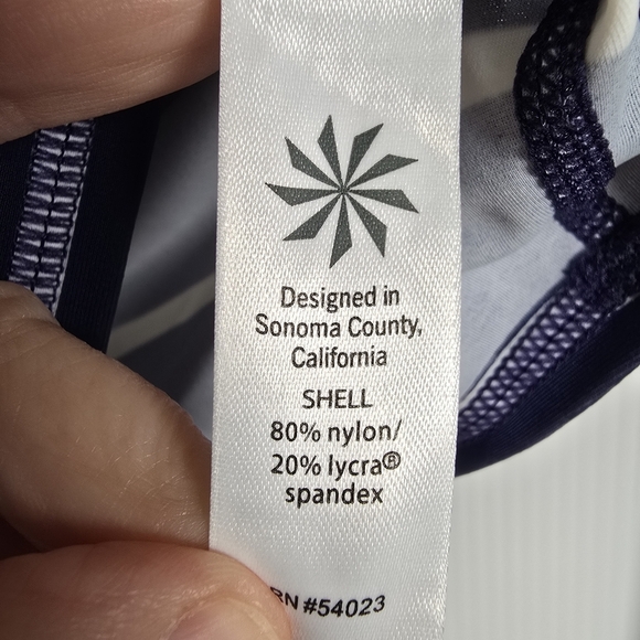 NWOT ATHLETA Blue,Black &White Striped Crop Top Rashguard UPF 50+Sz M TOP ONLY - Picture 9 of 13